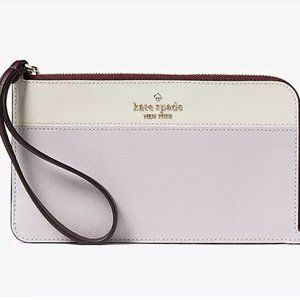 NEW Kate Spade KD545 Lucy Medium L-Zip Wristlet Leather Clutch Lilac Moon $139